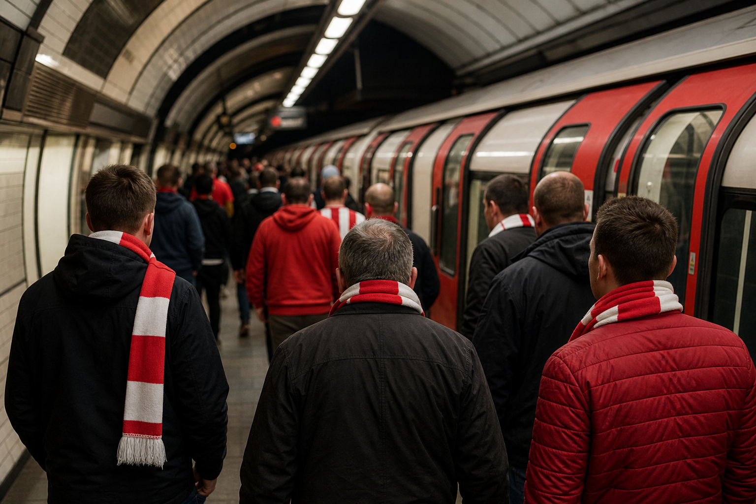 Football supporters using the London Underground