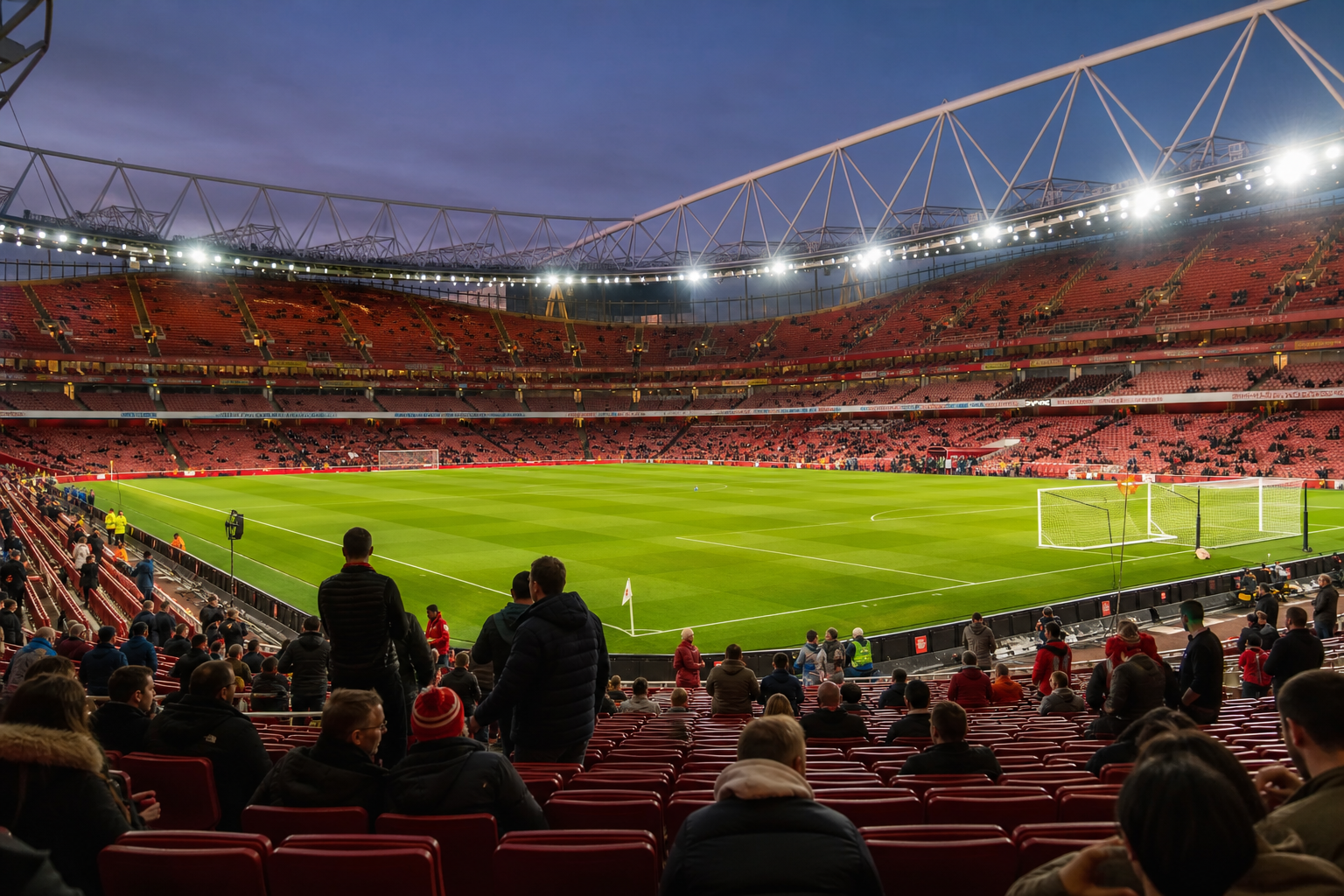 Modern North London football stadium before kickoff