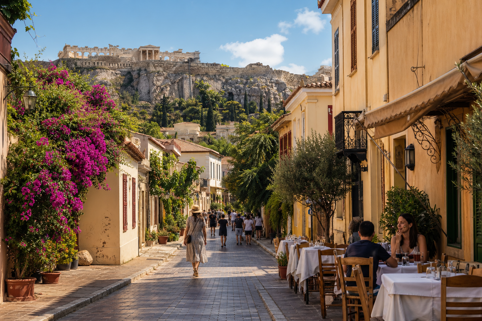Plaka lane below the Acropolis in Athens