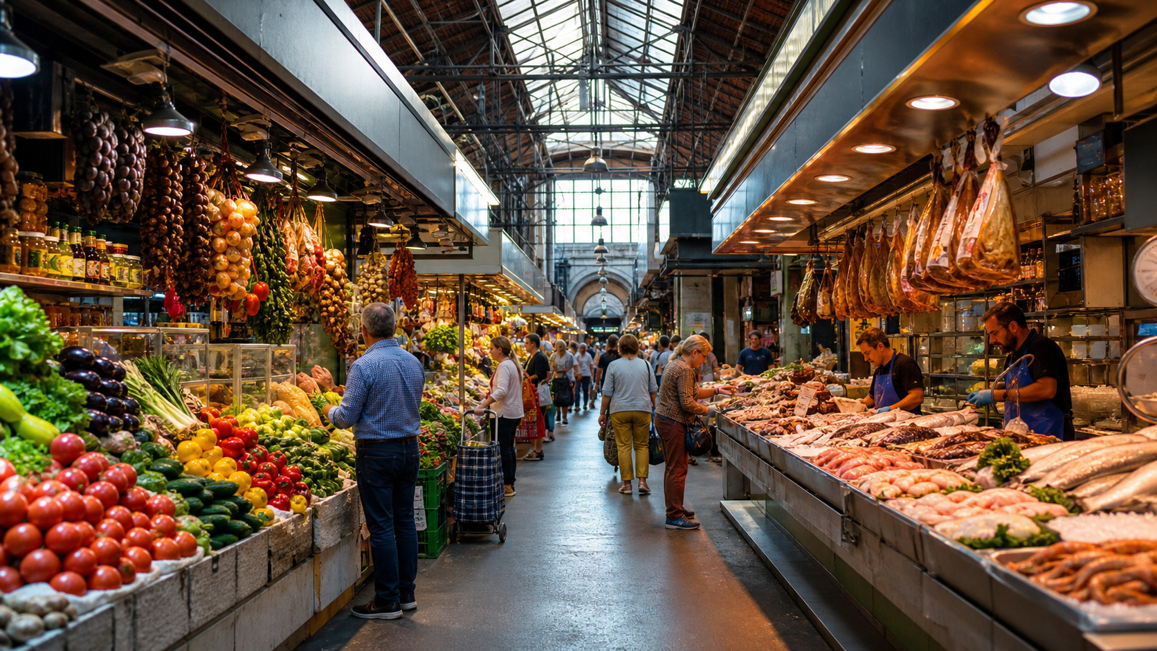 A colourful working food market in Barcelona