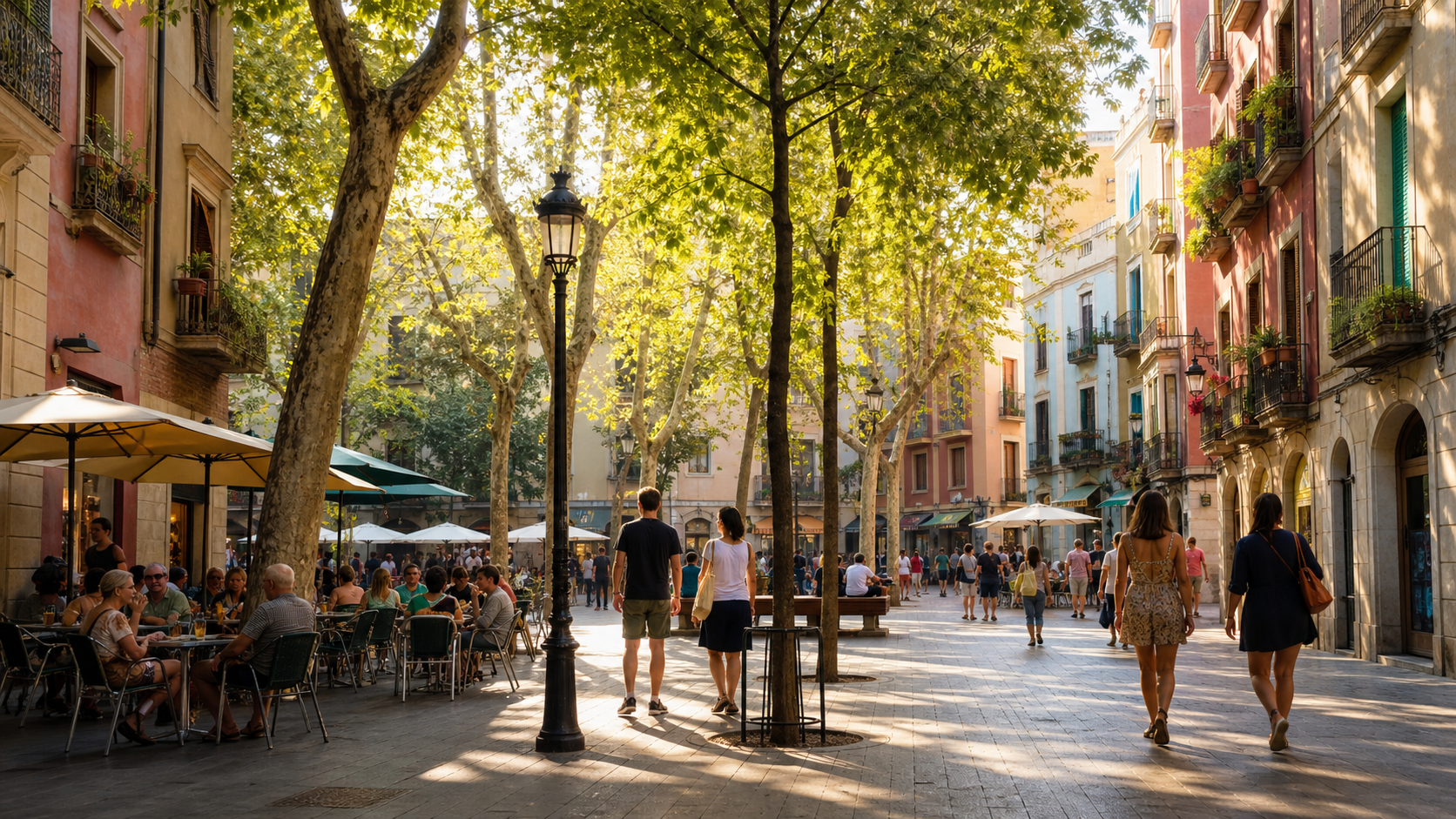 A lively local square in the Gràcia neighbourhood of Barcelona