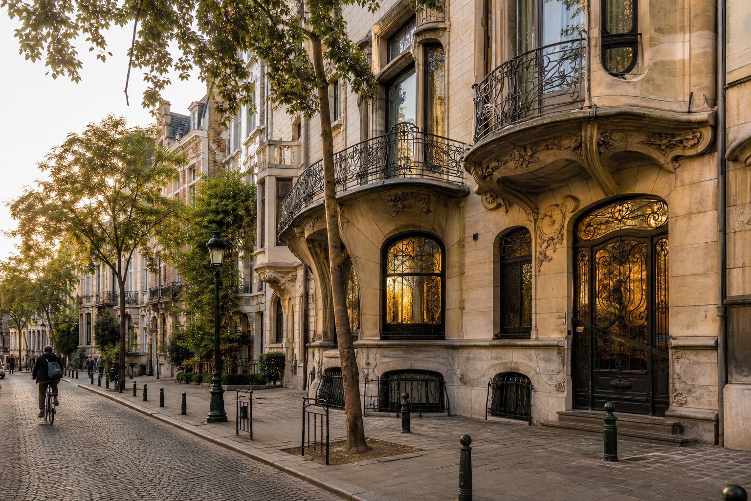 Art Nouveau townhouse on a residential street in Brussels