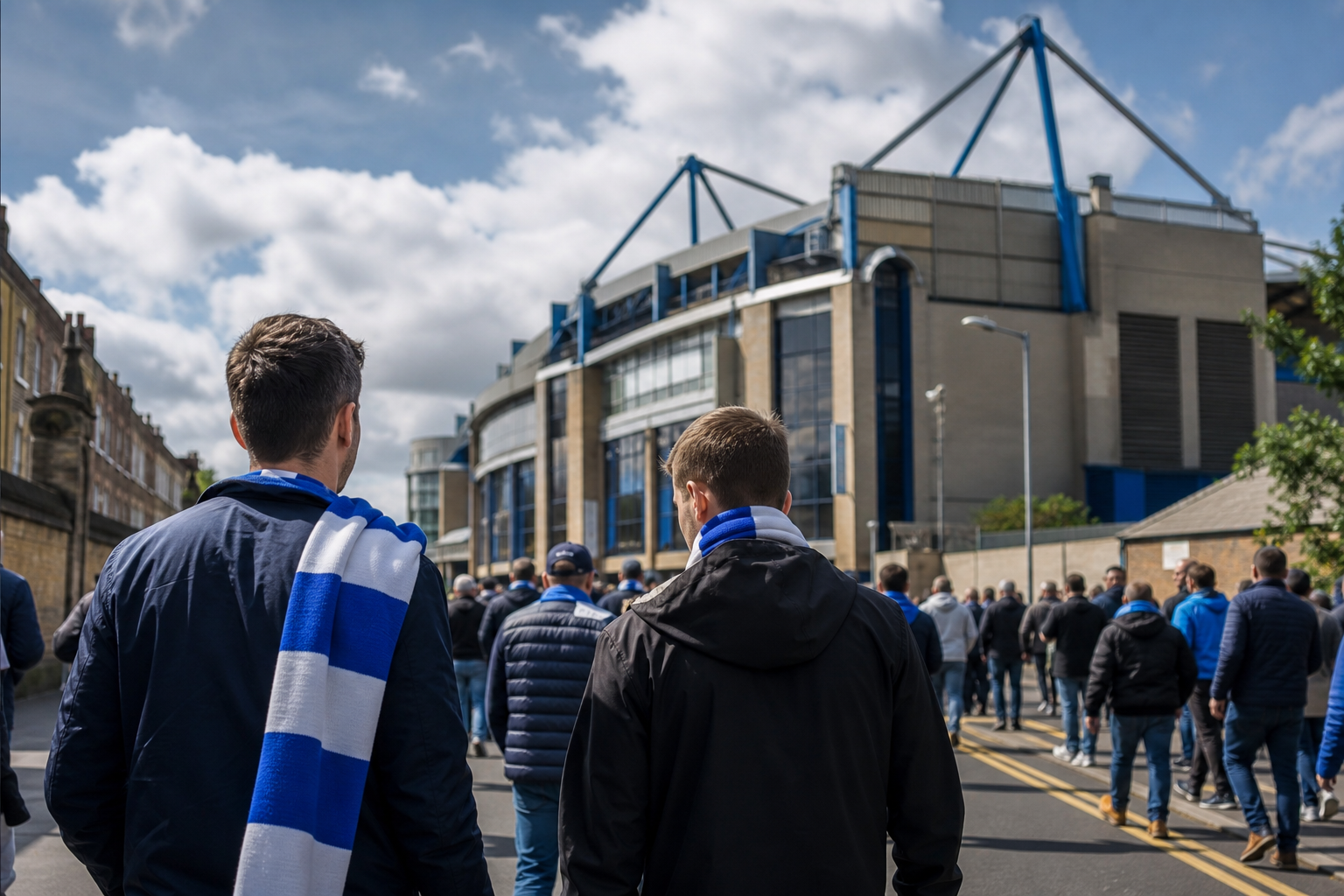 Supporters arriving at a West London football stadium