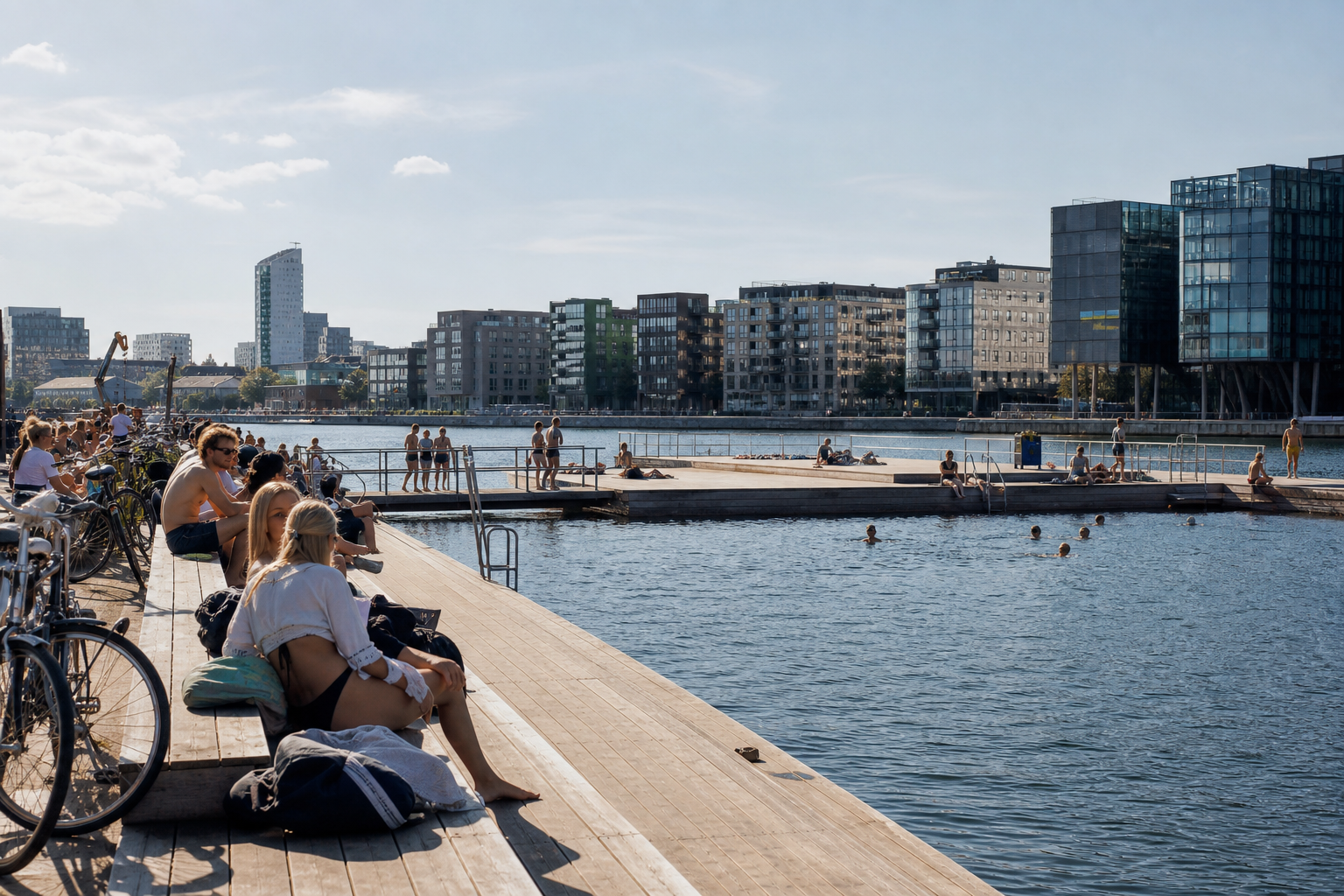 Summer harbor swimming at Islands Brygge in Copenhagen