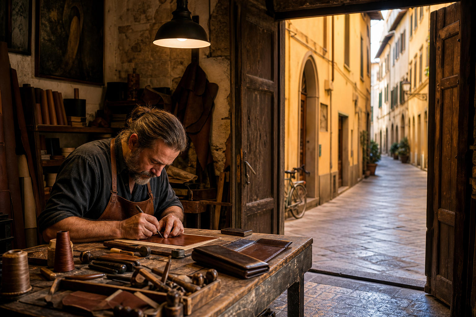 Artisan working in a traditional workshop in Florence’s Oltrarno district