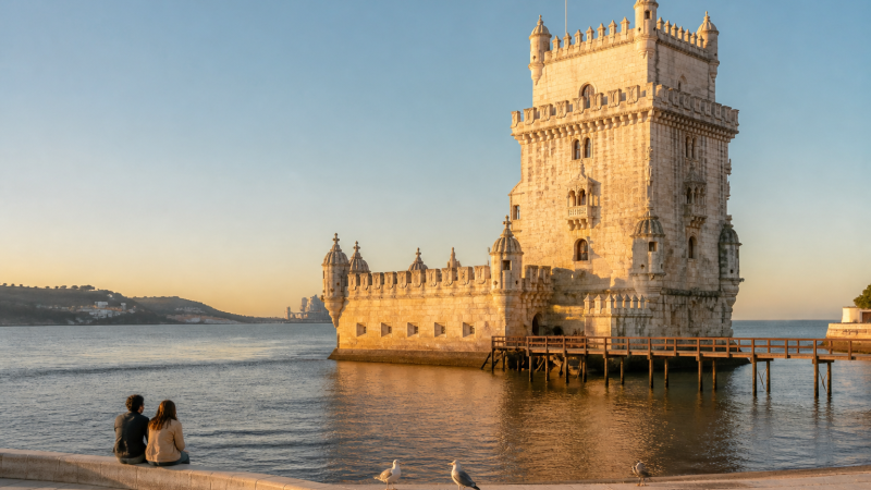 Belém Tower beside the Tagus River in Lisbon