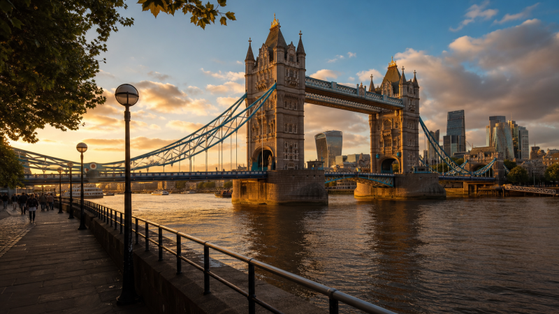 Tower Bridge over the River Thames at golden hour in London