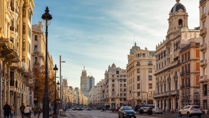 Gran Vía in Madrid in warm morning light
