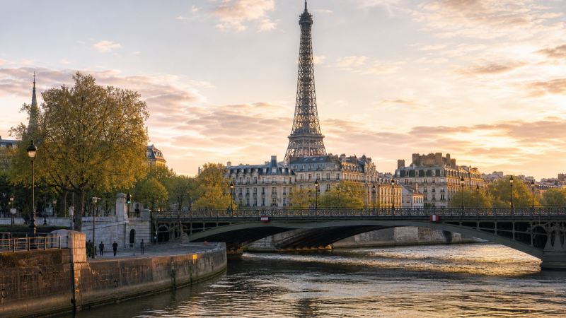 Eiffel Tower and the River Seine in warm morning light