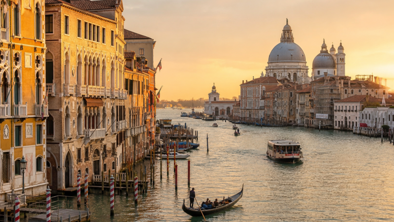 Grand Canal in Venice at golden sunrise